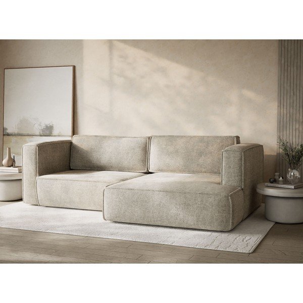 Bež raztegljiva/s prostorom za shranjevanje kotna sedežna garnitura iz šenilje (desni kot/z ležalnikom) Velto – Maison de Rêve-image-4