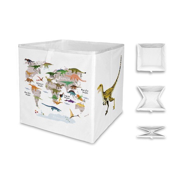 Bel tekstilni otroški organizator za igrače 32x32x32 cm Dino World Map – Butter Kings-image-2