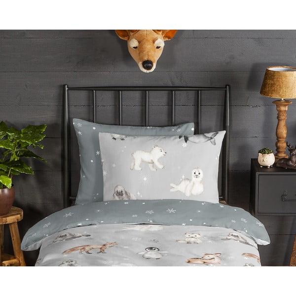 Siva enojna flanelna otroška posteljnina 140x200 cm Cira – Good Morning-image-2