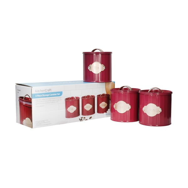 Rdeče kovinske pločevinke za hrano v kompletu 3 kos - Kitchen Craft-image-4