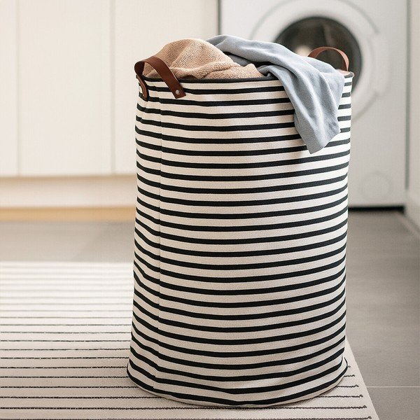Črno-bel tekstilni koš za perilo 54 l Stripe – Premier Housewares-image-1