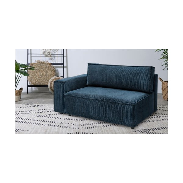 Temno moder modul za sedežno garnituro iz rebrastega žameta (levi kot) Nihad modular – Bobochic Paris-image-1