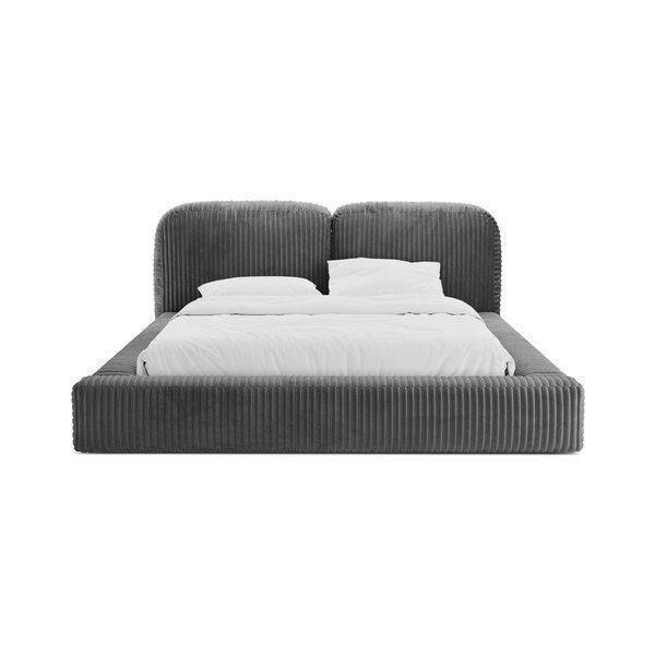 Siva oblazinjena zakonska postelja s prostorom za shranjevanje in z letvenim dnom 160x200 cm Martina – Micadoni -image-4