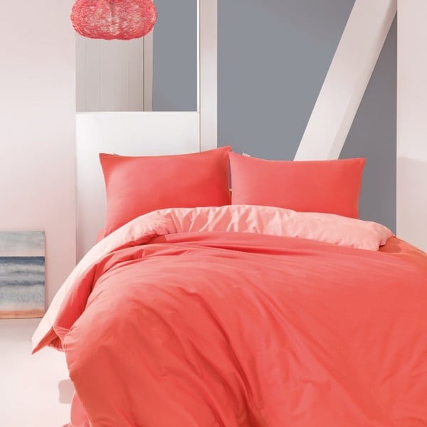 Koralno rdeča bombažna posteljnina z rjuho Marie Claire Suzy, 200 x 220 cm