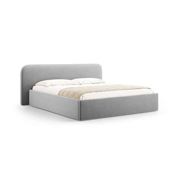 Svetlo siva oblazinjena zakonska postelja s prostorom za shranjevanje in z letvenim dnom 200x200 cm Elizabeth – Micadoni 