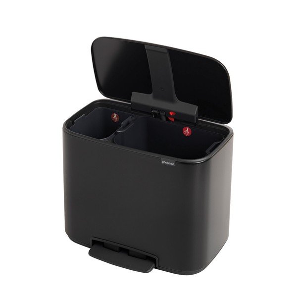 Mat črn jeklen koš za smeti za ločevanje odpadkov s pedalom 34 l Bo – Brabantia