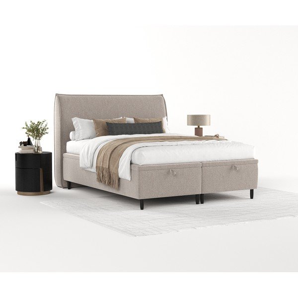 Sivo-bež oblazinjena zakonska postelja s prostorom za shranjevanje 180x200 cm Pearl – Maison de Rêve-image-2