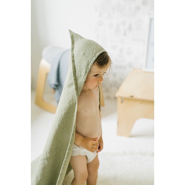 Otroška zelena lanena brisača Linen Tales Waffle, 100 x 100 cm-image-2