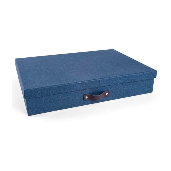 Modra škatla za shranjevanje dokumentov z usnjenim ročajem Bigso, velikost A3