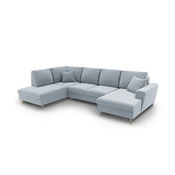 Svetlo modra žametna raztegljiva kotna sedežna garnitura s prostorom za shranjevanje (levi kot/v obliki črke "U") Kyoto – Cosmopolitan Design-image-1