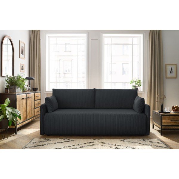 Temno siva raztegljiva sedežna garnitura iz rebrastega žameta 211 cm Marcel – Bobochic Paris-image-1