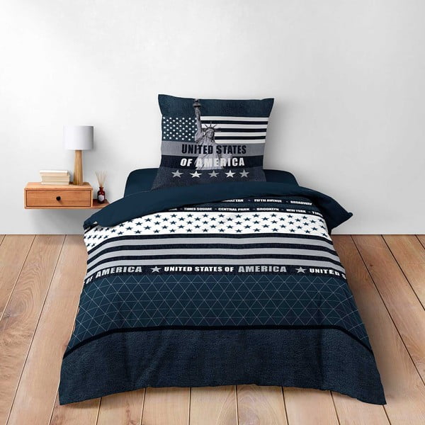 Temno modra enojna bombažna posteljnina 140x200 cm States – douceur d'intérieur-image-1