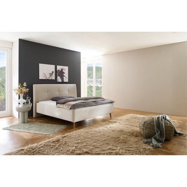 Bež oblazinjena zakonska postelja s prostorom za shranjevanje z letvenim dnom 180x200 cm Madea – Meise Möbel-image-1