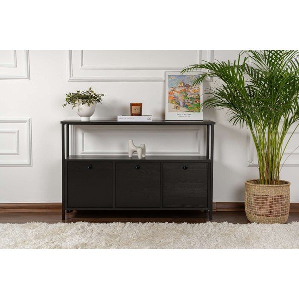 Črna stranska mizica v mat dekorju 29,5x120 cm Solace – Kalune Design-image-4