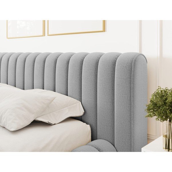 Svetlo siva oblazinjena zakonska postelja s prostorom za shranjevanje in z letvenim dnom 140x200 cm Carilla – ELTAP-image-4