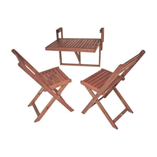 Komplet 2 stolov in viseče mize iz evkaliptusovega lesa Garden Pleasure Balcony Berkeley 