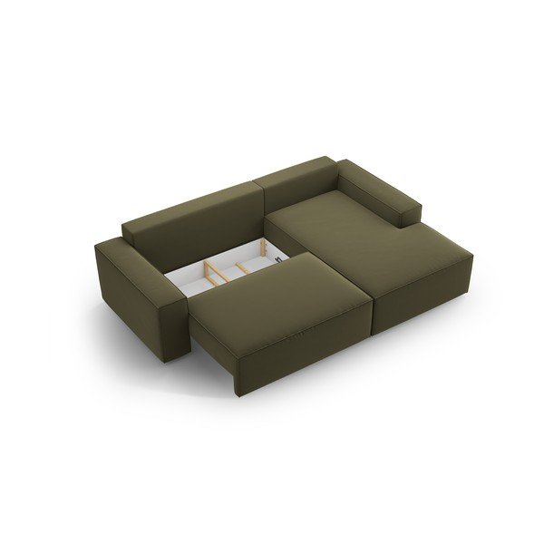 Zelena žametna raztegljiva/s prostorom za shranjevanje kotna sedežna garnitura (desni kot/z ležalnikom) Jodie – Micadoni -image-4