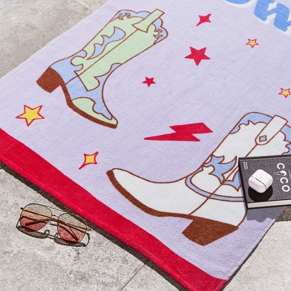 Vijolična frotirna bombažna brisača za na plažo 76x160 cm Howdy Cowgirl – Sassy B-image-2