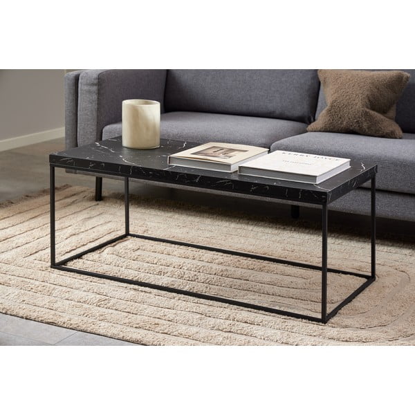 Črna mizica z mizno ploščo v marmornem dekorju 55x110 cm Barossa – Actona-image-3