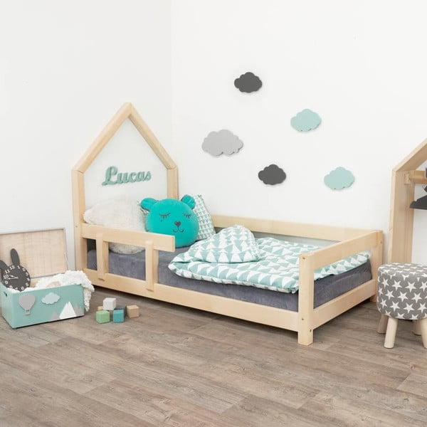 Naravna otroška postelja z levo stranico Benlemi Lucky, 70 x 160 cm