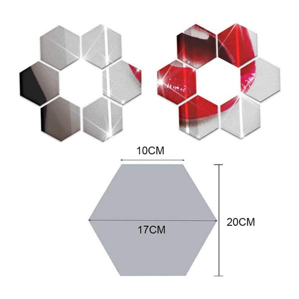 Stenske zrcalne nalepke v kompletu 12 ks 20x17 cm Hexagonal – Ambiance-image-1
