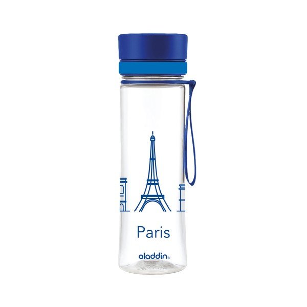Steklenička za vodo z modrim pokrovom in potiskom Aladdin Aveo Limited Paris, 600 ml