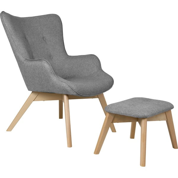 Siv fotelj z naslonjalom za noge Niko – Ropez