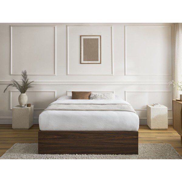 Temno rjava zakonska postelja iz iverne plošče v dekorju breze s prostorom za shranjevanje/brez vzglavja z letvenim dnom 140x190 cm Mara – Bobochic Paris-image-4