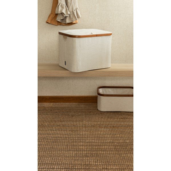 Kremno bela tekstilna škatla za shranjevanje s pokrovom 40,5x33x30 cm Bamboo/Linen – Bigso-image-1