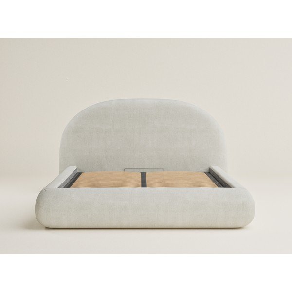 Kremno bela oblazinjena zakonska postelja s prostorom za shranjevanje z letvenim dnom 180x200 cm Maumere – Maison de Rêve-image-2