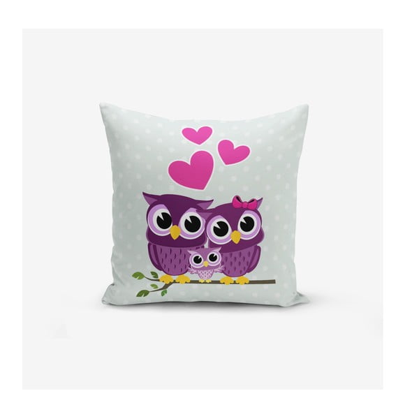 Prevleka za vzglavnik iz mešanice bombaža Minimalist Cushion Covers Hearts Owls, 45 x 45 cm
