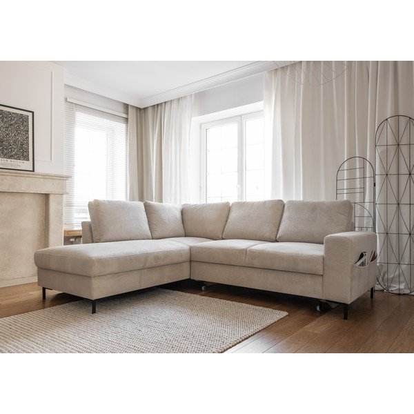 Bež raztegljiva kotna sedežna garnitura iz rebrastega žameta (levi kot) Lofty Lilly – Miuform-image-3