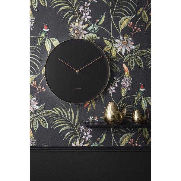 Črna kovinska stenska ura Karlsson Hook, ø 34 cm-image-1
