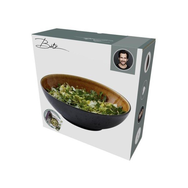 Skleda za solato iz črne keramike z notranjo glazuro v oker barvi Bitz Mensa, premer 30 cm-image-3