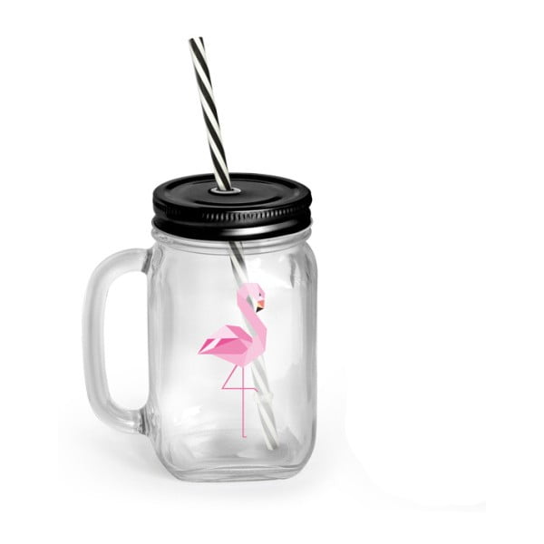 Kozarec s pokrovom in slamico Vialli Design Mia Natura Flamingo, 450 ml