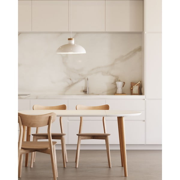 Bela okrogla raztegljiva jedilna miza z belo mizno ploščo ø 90 cm Oqui – Kave Home-image-2