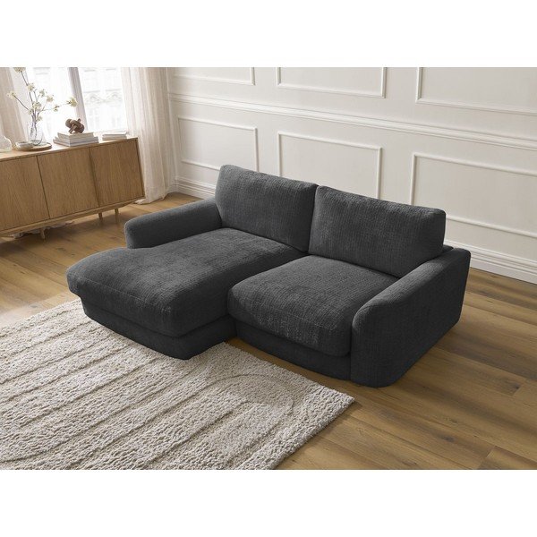 Črna kotna sedežna garnitura iz šenilje (levi kot/z ležalnikom) Leonore – Bobochic Paris-image-4