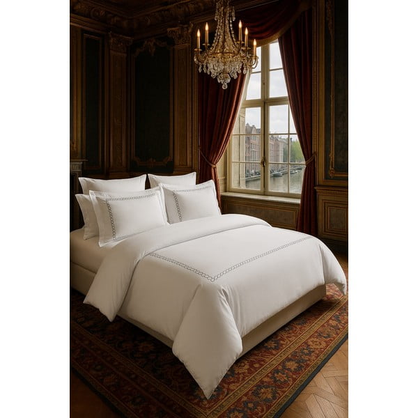 Bela enojna posteljnina iz bombažnega satena z rjuho 6-delna 140x200 cm Whispered Serenity – Mila Home Luxury-image-1