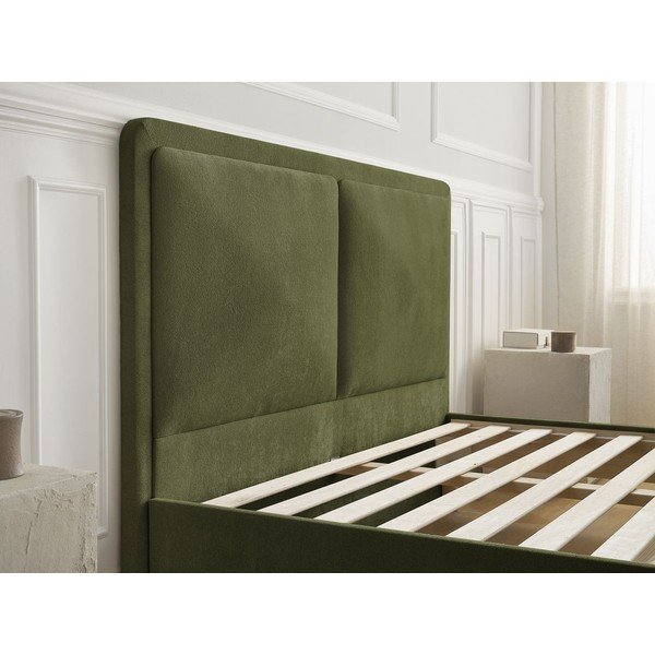 Zelena oblazinjena oblazinjena zakonska postelja z letvenim dnom 140x190 cm Mara – Bobochic Paris-image-4