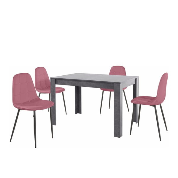 Garnitura sive jedilne mize in 4 roza jedilnih stolov Støraa Lori Lamar