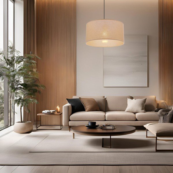 Bež viseča svetilka s tekstilnim senčilom ø 40 cm Shanti – Candellux Lighting-image-1