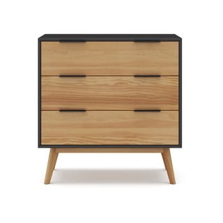 Črna/naravna visoka komoda iz masivnega bora 80x83 cm Lavis – Marckeric