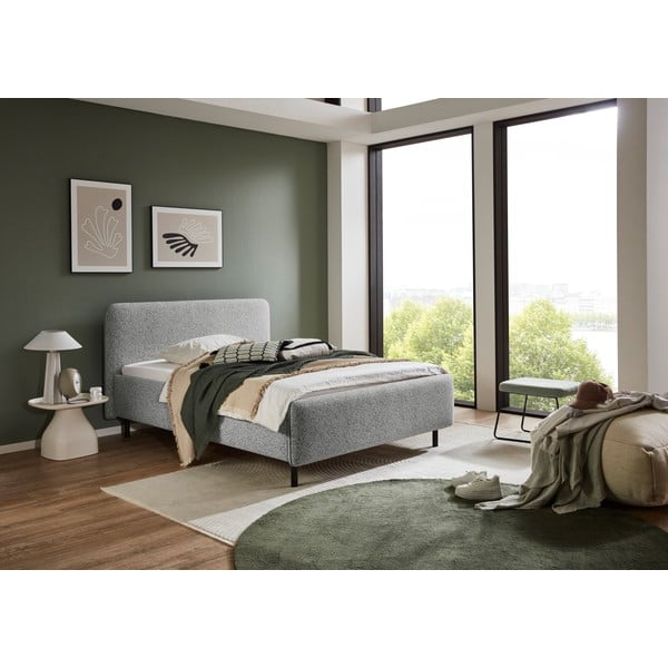 Svetlo siva oblazinjena zakonska postelja brez letvenega dna 140x200 cm Primo – Meise Möbel-image-1