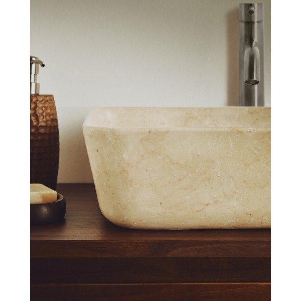 Bež kamnit umivalnik 40x40 cm Darnen – Kave Home-image-2