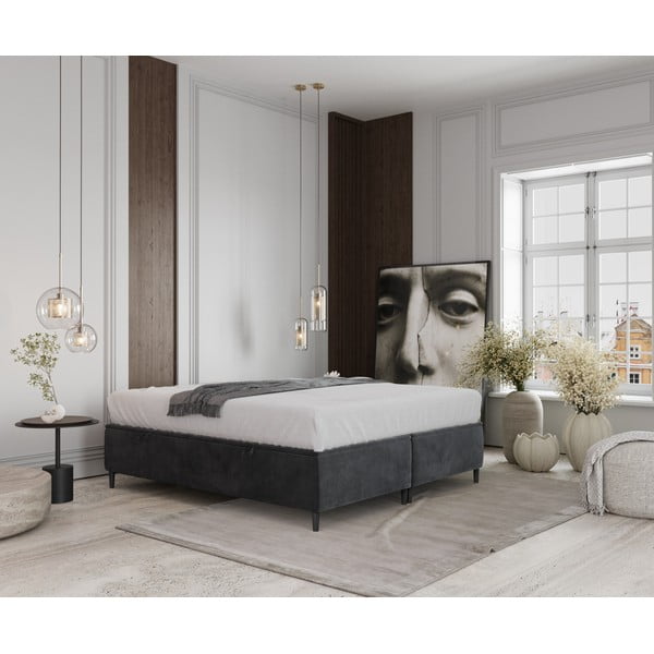 Antracitno siva oblazinjena zakonska postelja s prostorom za shranjevanje 160x200 cm Tate – Maison de Rêve-image-1