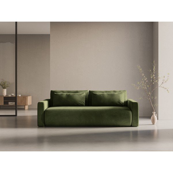 Zelena žametna raztegljiva sedežna garnitura s prostorom za shranjevanje 238 cm Belfast – Cosmopolitan Design-image-1