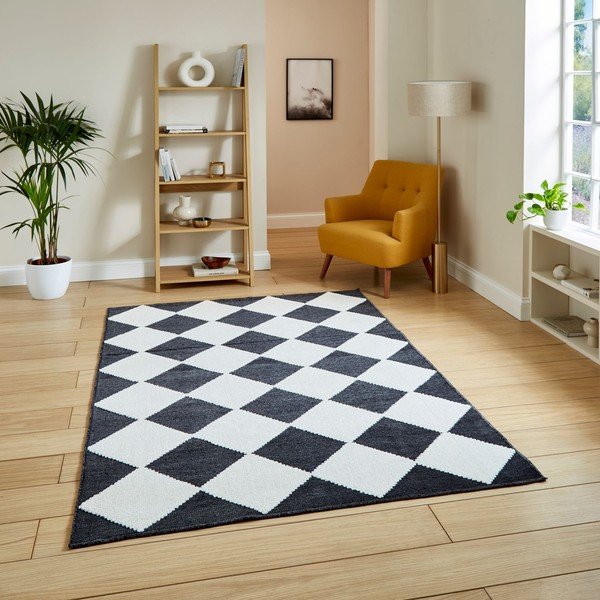 Črno-bela pralna preproga 80x150 cm Lyna Charcoal&White – Think Rugs-image-1