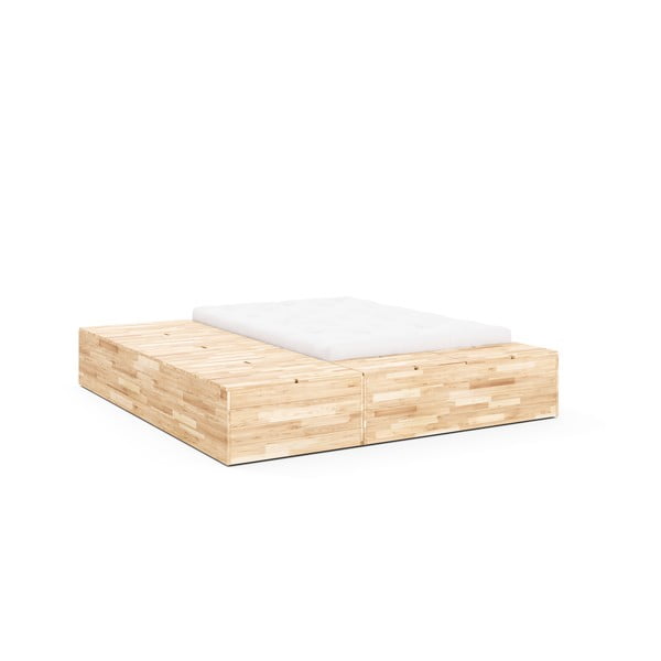 Zakonska postelja iz masivnega bora s prostorom za shranjevanje z letvenim dnom 160x200 cm v naravni barvi Basement Bed – Karup Design-image-3