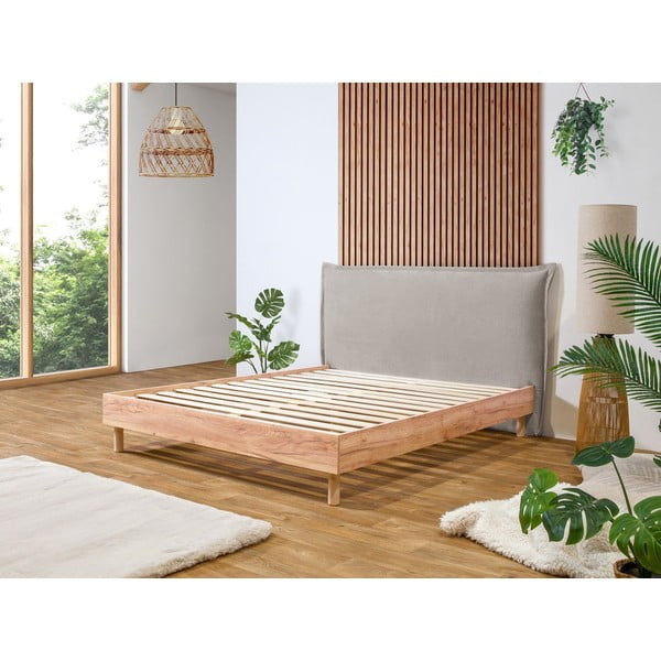 Svetlo siva/naravna zakonska postelja z letvenim dnom 180x200 cm Charlie – Bobochic Paris-image-1