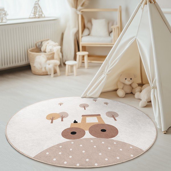 Bež pralna otroška preproga ø150 cm Tractor World – Mila Home-image-4